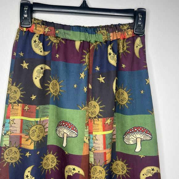 Women's Celestial Wide Leg Pull On Pants XS Mushrooms Moons Boho Gypsy Festival - Picture 2 of 11